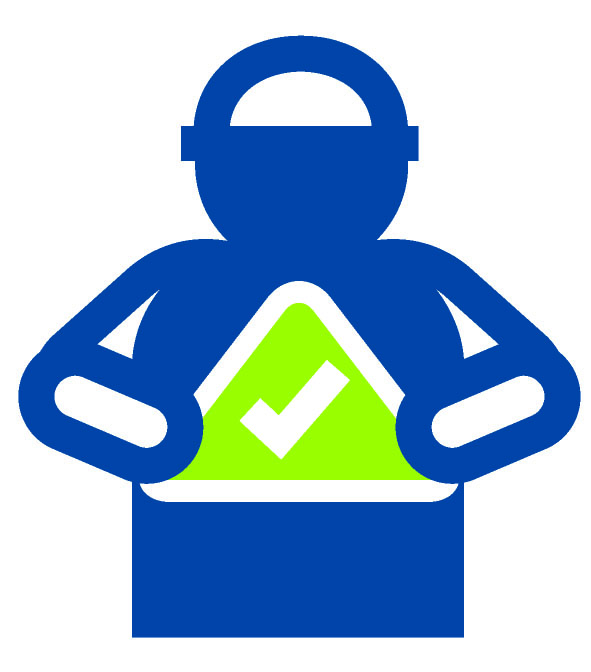 Emerge OHS safety symbol: a worker holding a green safety check